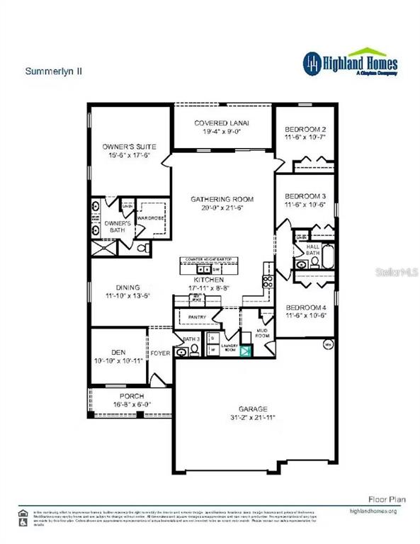 This is a floor plan for a single-story home featuring four bedrooms and a garage — 8673 WILDFLOWER FIELD LANE, WILDWOOD, FL