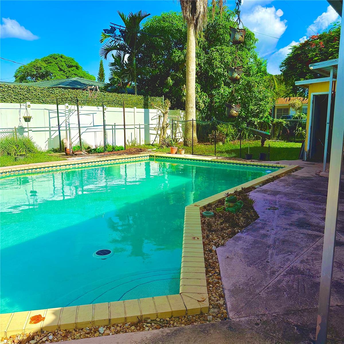 A backyard swimming pool with a yellow tiled edge and a surrounding concrete patio area — 17001 NE 6th Ct, North Miami Beach FL 33162, NORTH MIAMI BEACH, FL