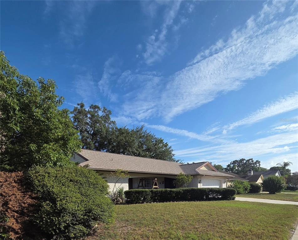 A single-story house with a tan exterior, a shingled roof, and a front lawn — 12226 MEADOWBROOK LANE, HUDSON, FL