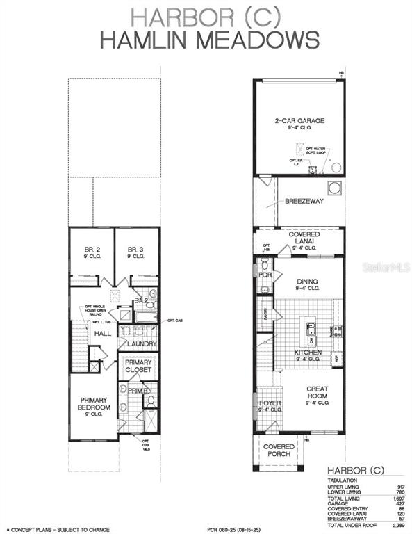 This is a two-story floor plan for a residential home named Harbor (C) — 7272 WINDY WILLOW STREET, WINTER GARDEN, FL
