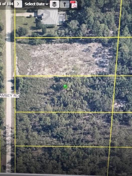 This aerial map shows several rectangular parcels of land bordering a road — 00 RAMSEY ROAD, BROOKSVILLE, FL