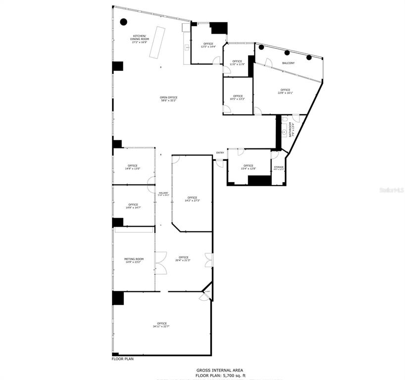 This is a floor plan for a commercial office space with multiple rooms and a balcony — 189 S ORANGE AVENUE UNIT 1550-1570, ORLANDO, FL