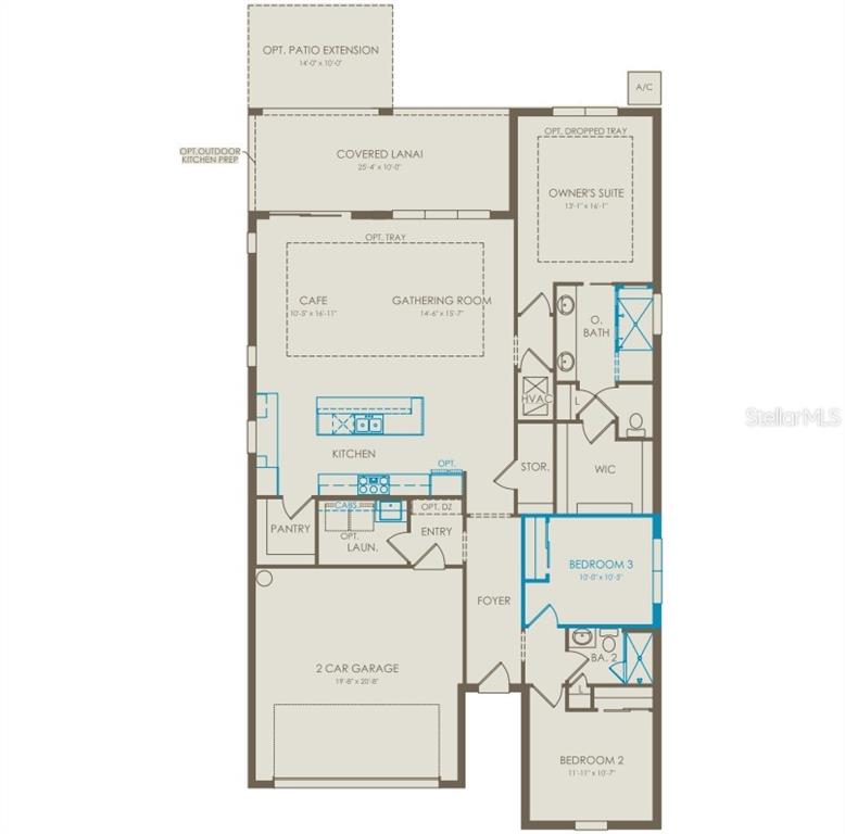 This is a floor plan for a single-story home featuring three bedrooms and a garage — 6807 SUNRISE COVE DRIVE, CLERMONT, FL