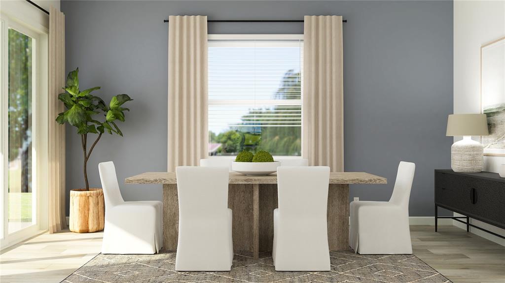 This rendering shows a dining room with a wooden table, white chairs, and gray walls — 8478 FUTURESIDE LOOP, NEW PORT RICHEY, FL