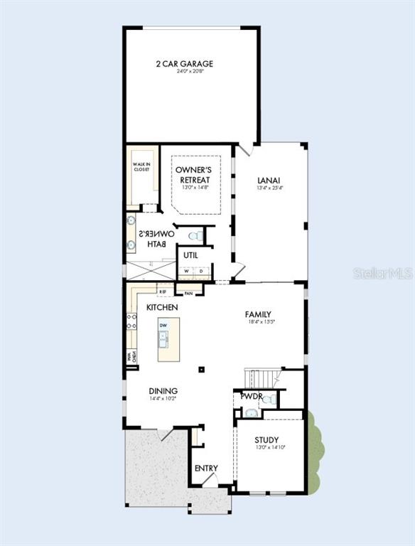 This is a floor plan for a single-story home featuring a garage, lanai, and study — 6440 PONDER WAY, CLERMONT, FL