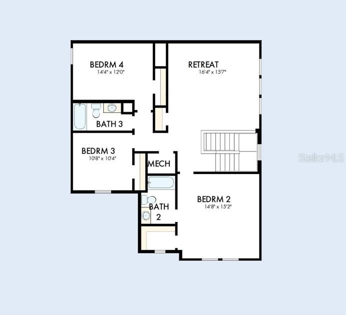 This floor plan shows the upper level of a house with three bedrooms and two bathrooms — 6440 PONDER WAY, CLERMONT, FL