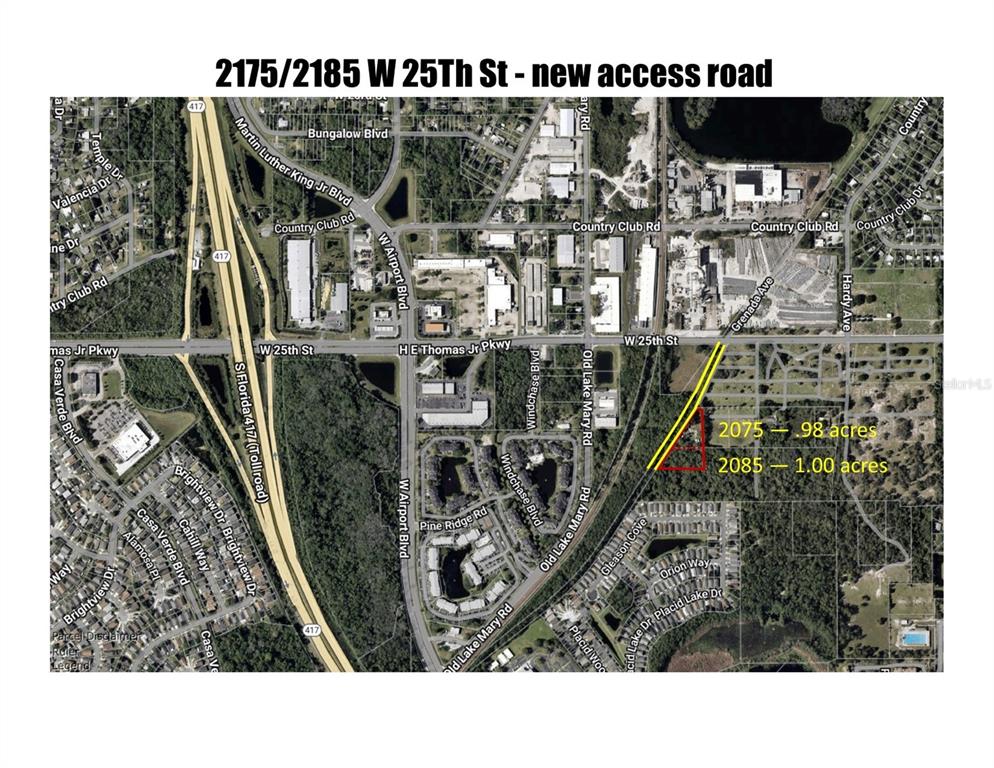 This site plan rendering shows two industrial buildings, parking, and two ponds on a lot — 2175 W 25TH STREET, SANFORD, FL