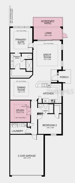 This is a floor plan for a single-story home with two bedrooms, a study, and garage — 7515 MOONBEAM AVENUE, SARASOTA, FL