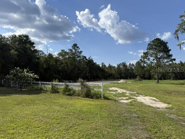 A grassy field features a white fence and a line of trees under a cloudy sky — 420 NW 9TH AVENUE, LAKE BUTLER, FL