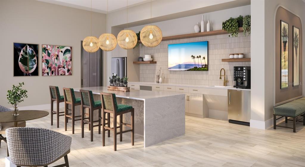 This is a rendering of a modern kitchen featuring a large island with bar seating — 2252 KENDRICK CIRCLE UNIT B3.1, SARASOTA, FL