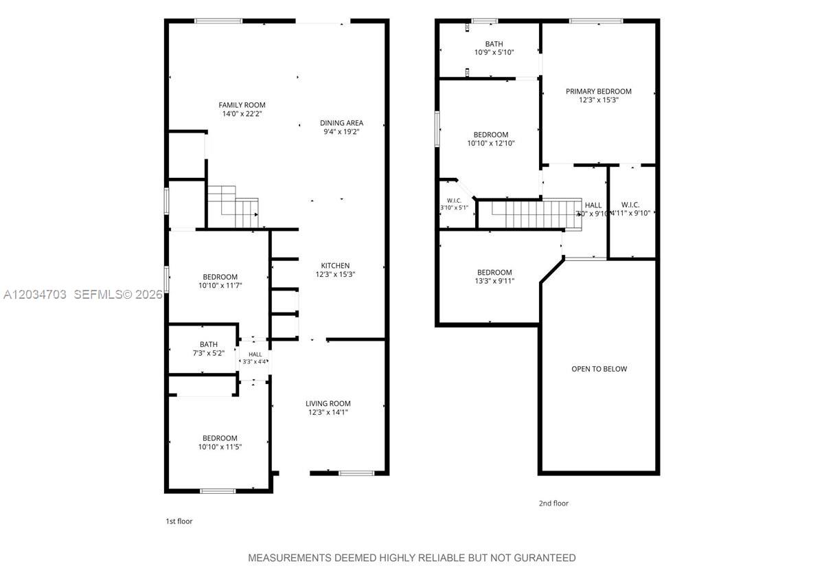 This is a two-story residential floor plan showing the layout of rooms and dimensions — 5445 W 27th Lane, Hialeah FL 33016, HIALEAH, FL
