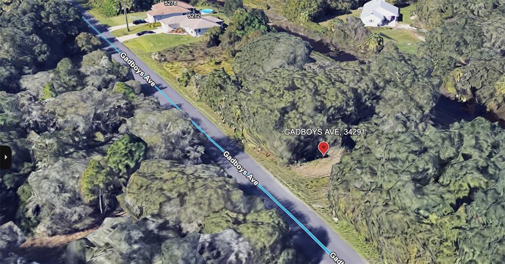 This is an aerial map view of a wooded lot along a paved road — 0 GADBOYS AVENUE, NORTH PORT, FL