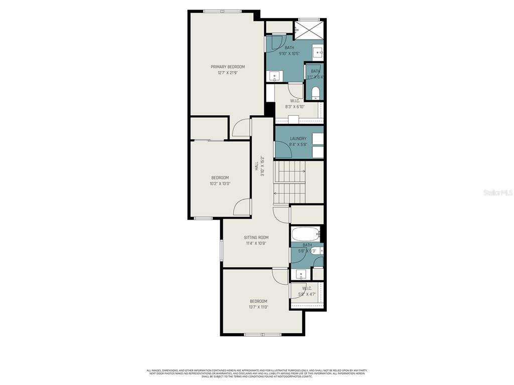 This is a floor plan of a residential second floor featuring three bedrooms and three bathrooms — 5054 SAN MARTINO DRIVE, WESLEY CHAPEL, FL