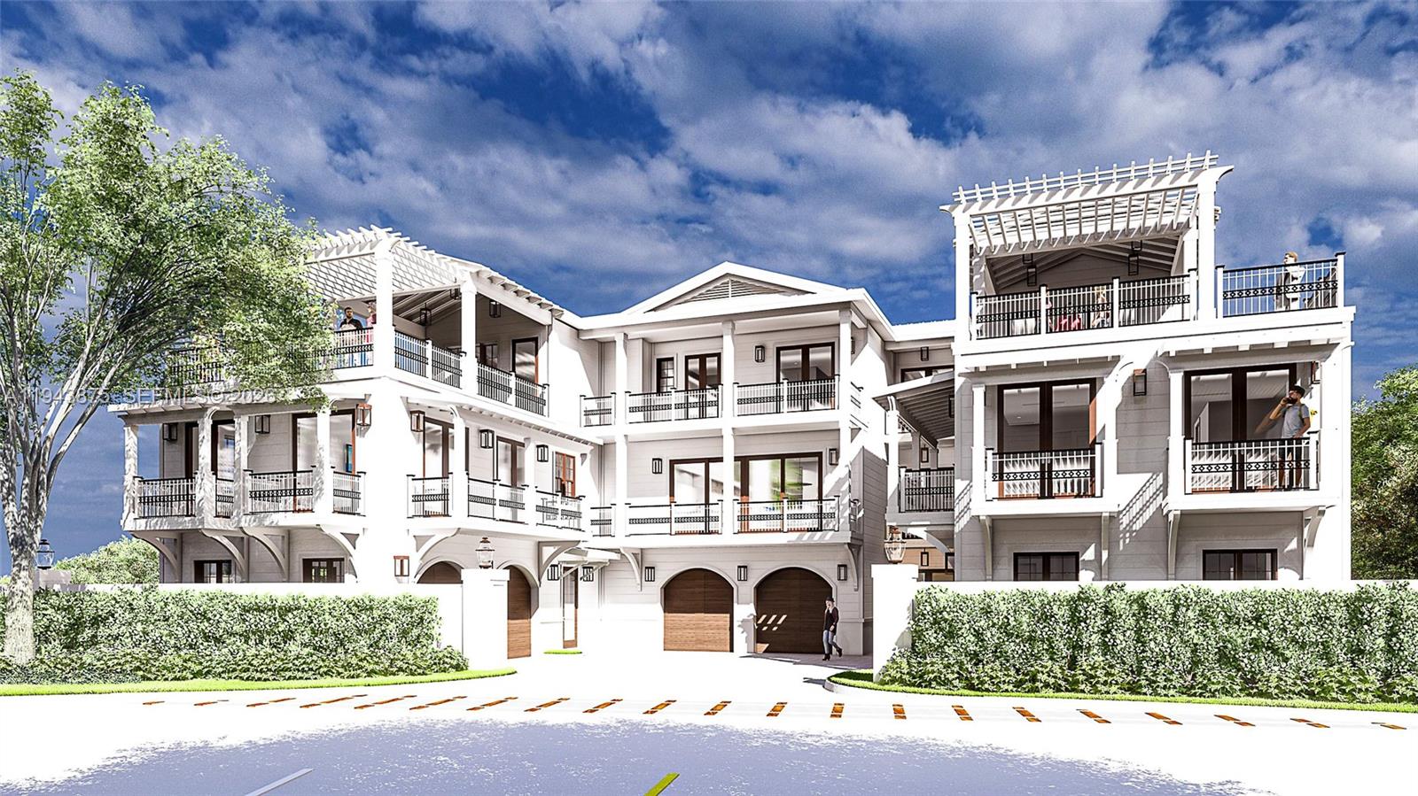 This is a rendering of a three-story white residential building with balconies and arched garages — 18011 N Highway A1A, Jupiter FL 33477, JUPITER, FL