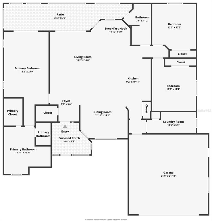 This floor plan shows a residential home with a garage, patio, and multiple bedrooms — 6164 N SILVER PALM WAY, BEVERLY HILLS, FL