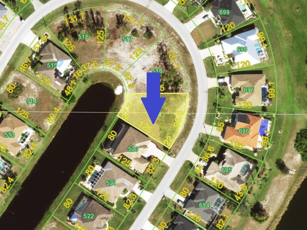 This is a map showing a vacant residential lot highlighted in yellow — 11 MEDALIST WAY, ROTONDA WEST, FL