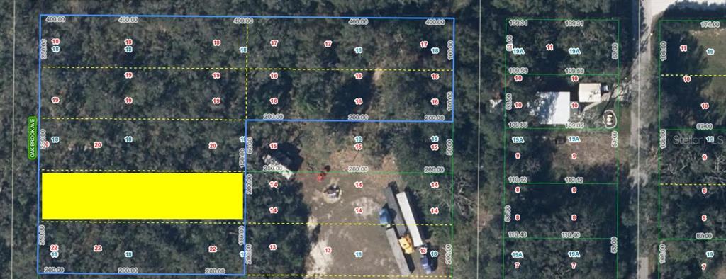 This is an aerial map showing property lot lines and parcel numbers for a wooded area — 6101 OAK RIDGE AVENUE LOT 21, SEBRING, FL