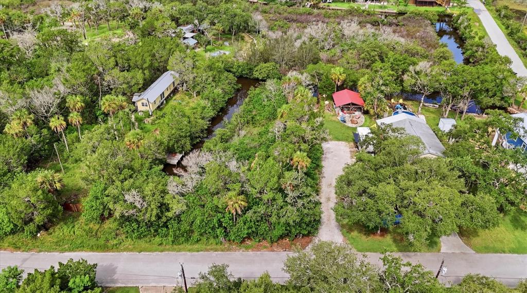 An aerial view shows two homes surrounded by dense trees and a small canal — 1550 S WALLACE POINT, CRYSTAL RIVER, FL