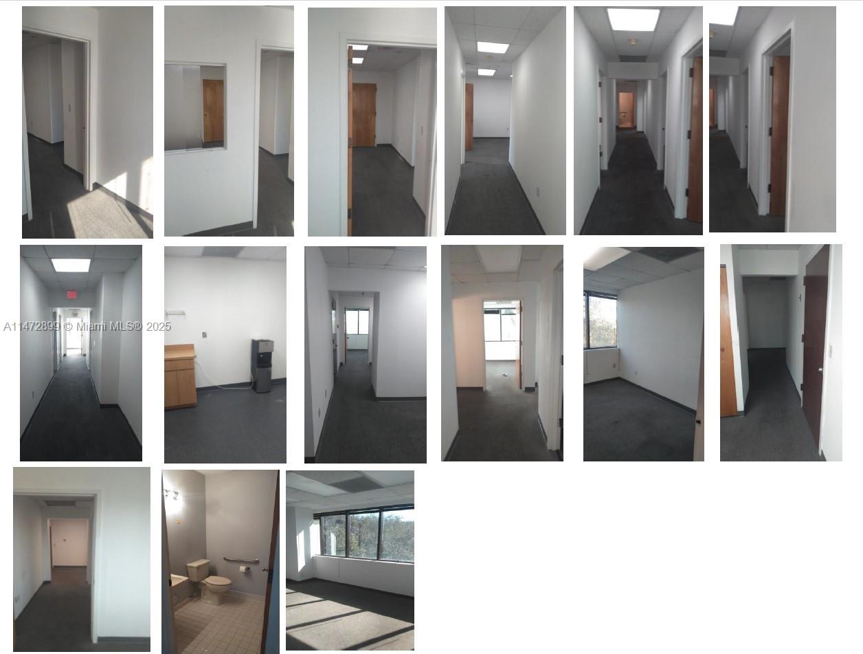 A collage of interior office spaces featuring carpeted hallways, private rooms, and a restroom — 14411 Commerce Way # 310, Miami Lakes FL 33016, MIAMI LAKES, FL