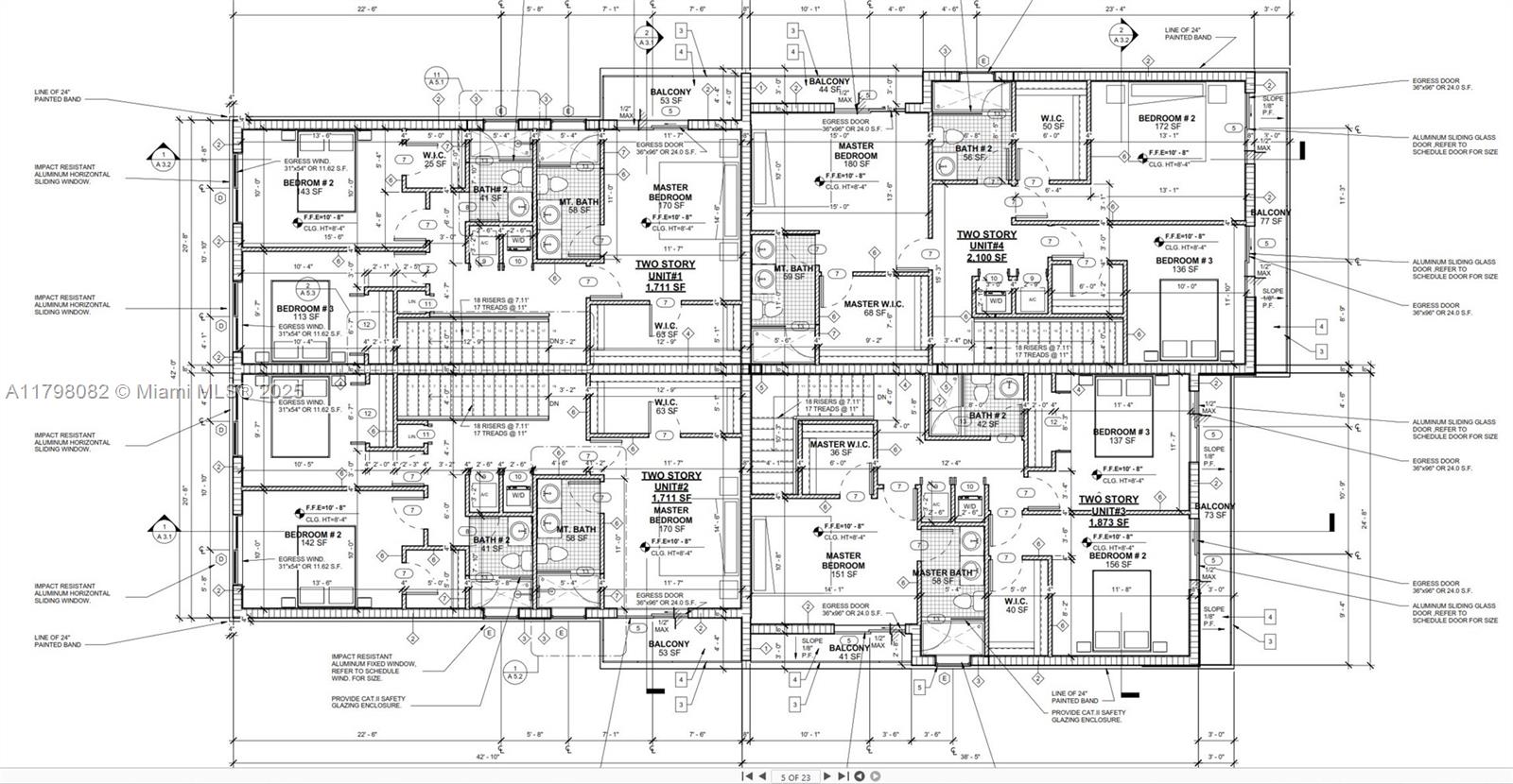 This is a floor plan showing the layout of four two-story residential units — 1917 Harding St, Hollywood FL 33020, HOLLYWOOD, FL