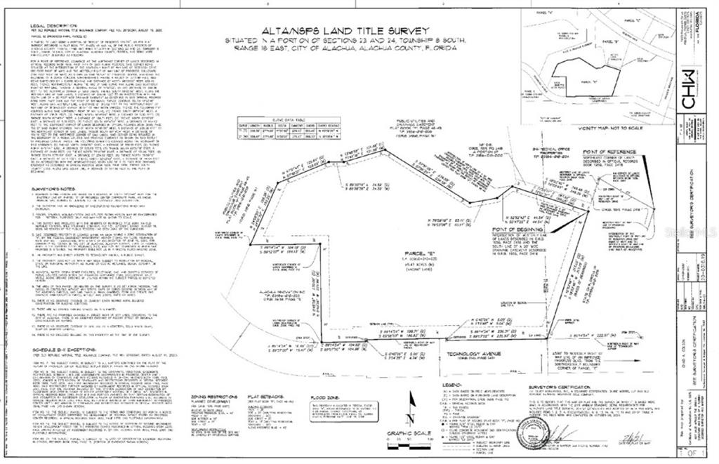 This is a land title survey map for a property in Alachua, Florida — TECHNOLOGY AVENUE, ALACHUA, FL