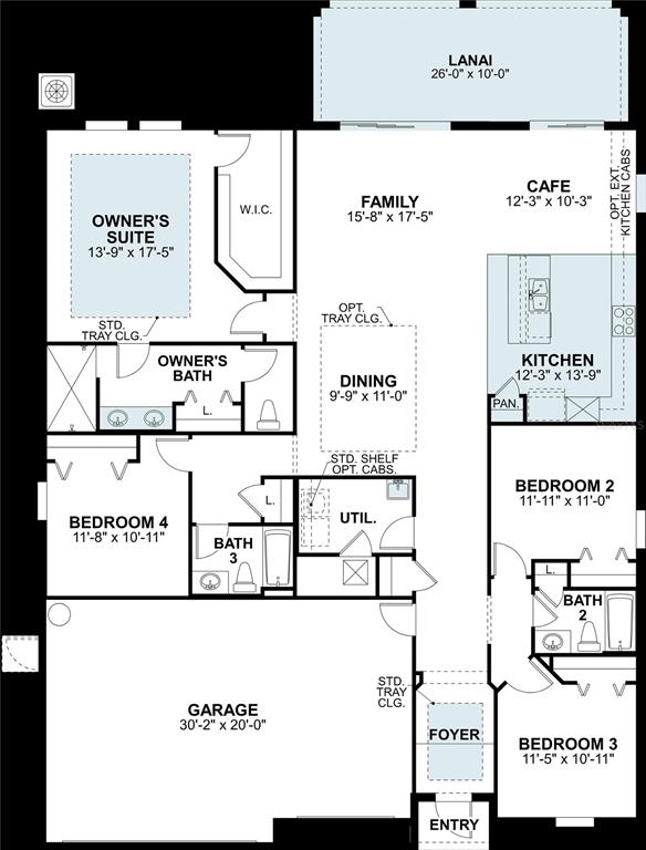 This is a floor plan for a four-bedroom home with a garage and a lanai — 5812 FREESIA DRIVE, LAKELAND, FL