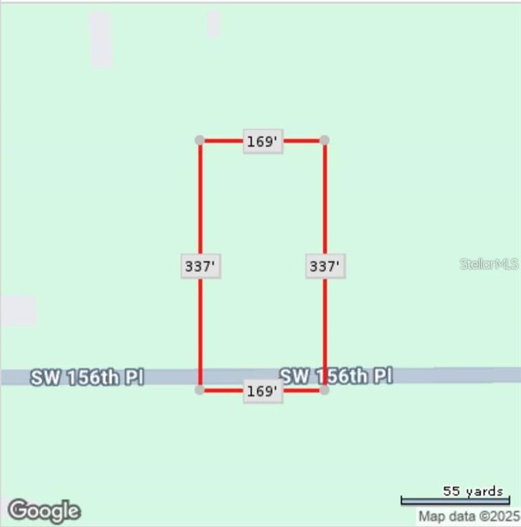 This is a map showing the rectangular property boundaries and dimensions of a vacant lot — SOUTHWEST 156TH PLACE, DUNNELLON, FL