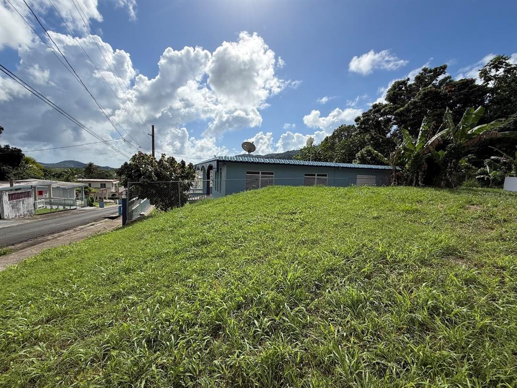 A blue house sits on a grassy hill next to a paved road — PR-759 (Int) CALLE 5 LOTE 269, MAUNABO, PR