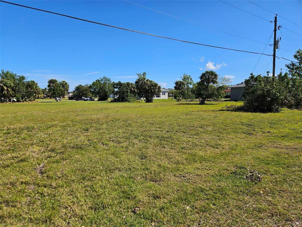 A large, flat, grassy vacant lot features scattered trees and a utility pole — 24252 PEPPERCORN ROAD, PUNTA GORDA, FL