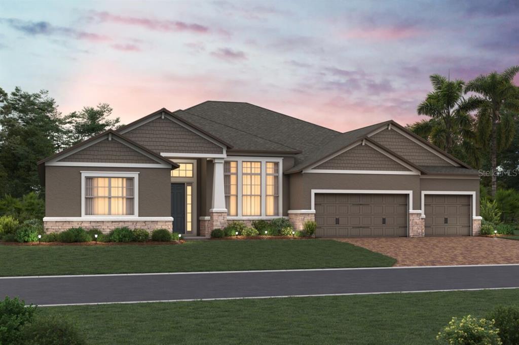 This is a digital rendering of a single-story house with a three-car garage — 2508 HAWKS OVERLOOK PLACE, OVIEDO, FL