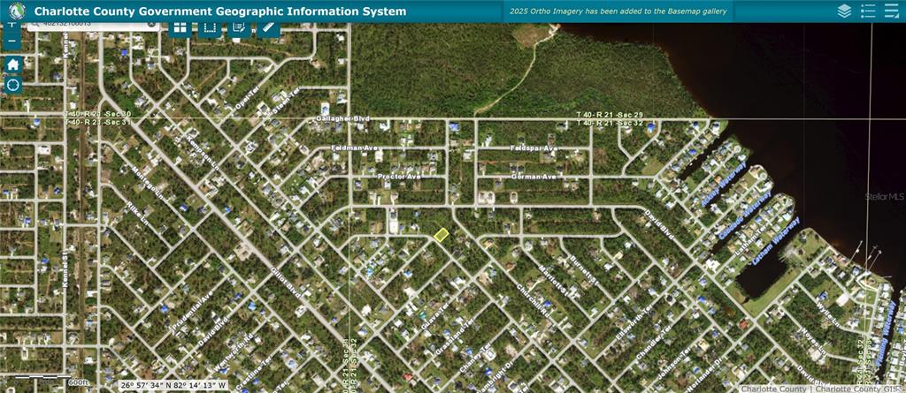This is a satellite map view of a residential neighborhood in Charlotte County, Florida — 5252 ANDERSON ROAD, PORT CHARLOTTE, FL