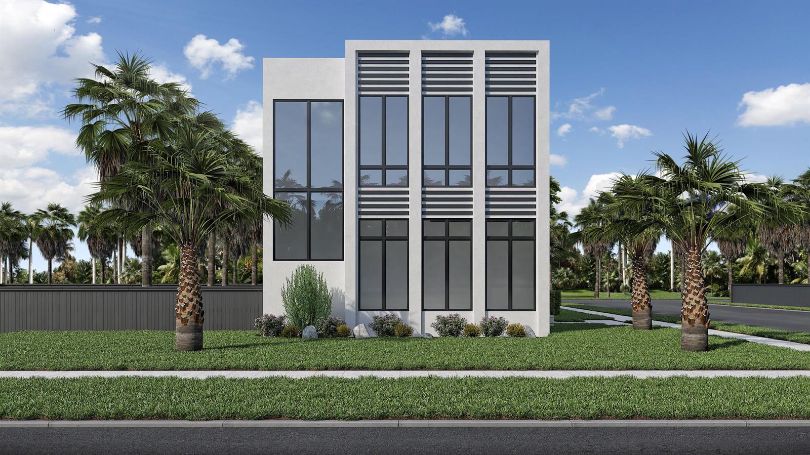 A modern two-story white house with horizontal accents and a stone walkway leading to the entrance — 725 SE 4th Avenue, Delray Beach FL 33483, DELRAY BEACH, FL