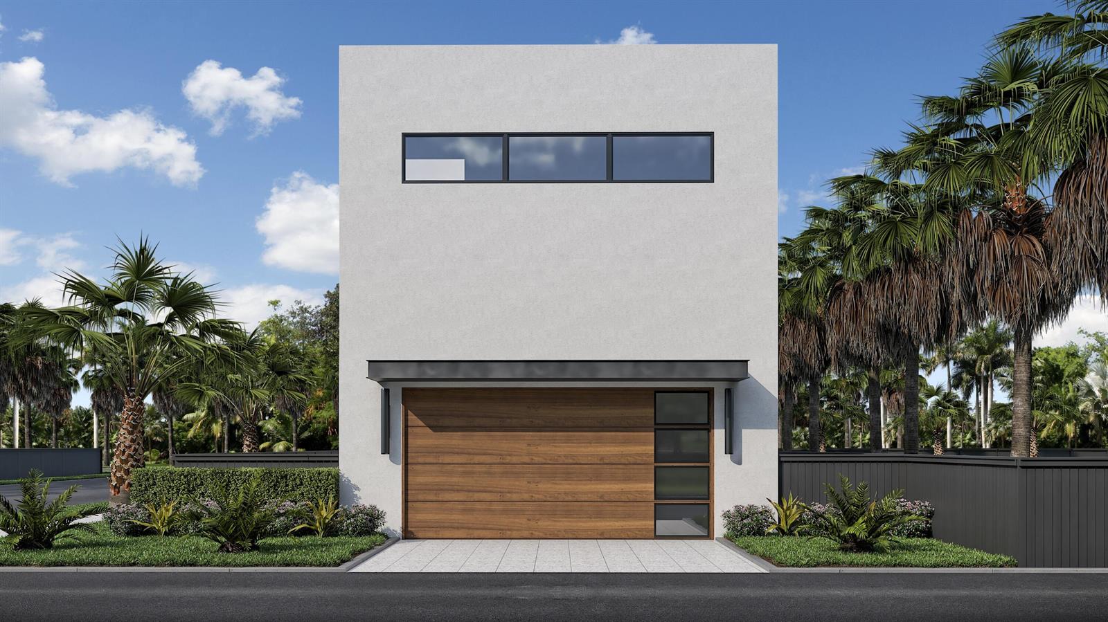 A modern entryway features a black front door, a console table, and a tufted bench — 725 SE 4th Avenue, Delray Beach FL 33483, DELRAY BEACH, FL