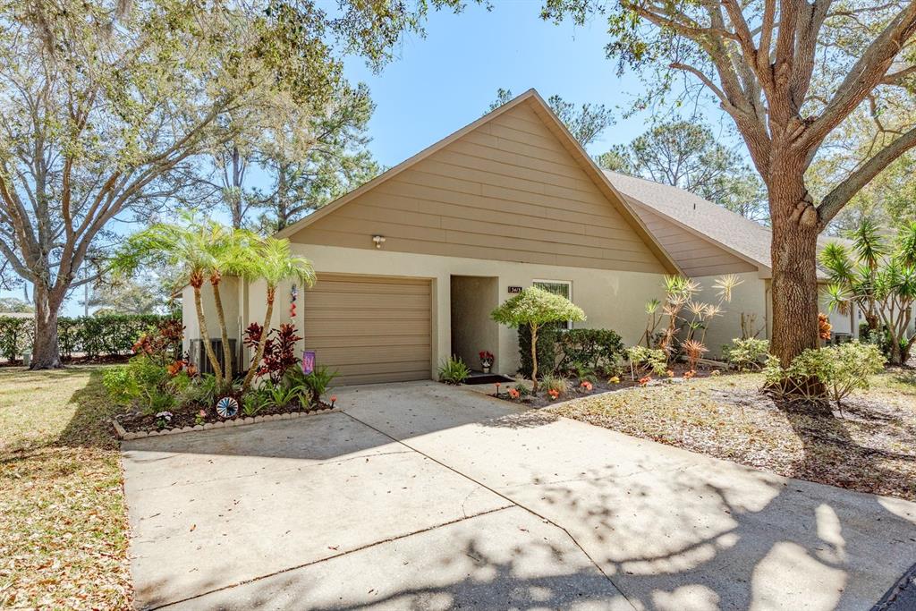 A single-story house with a tan garage, beige siding, and a concrete driveway — 3413 ROCHELLE COURT, CLEARWATER, FL