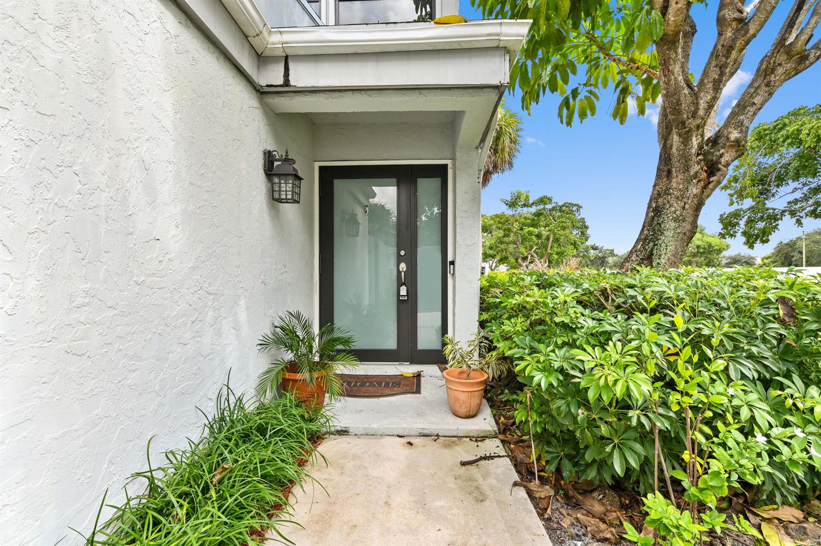 A concrete walkway leads to a modern front door with frosted glass panels — 271 NW 15th Street, Boca Raton FL 33432, BOCA RATON, FL