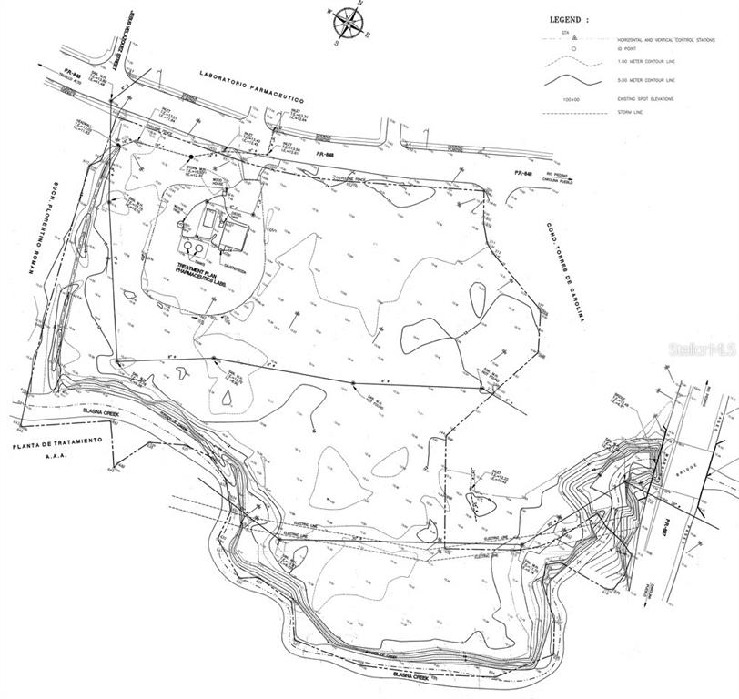This is a topographic survey map showing property boundaries, contour lines, and existing structures — 848 PR-848 INT PR-887, CAROLINA, PR