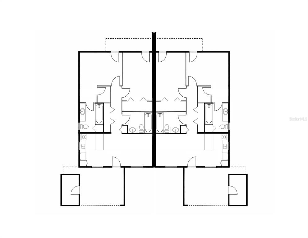 This is a floor plan for a duplex featuring two identical mirrored residential units — 9 WHEELER PLACE UNIT A, B, PALM COAST, FL