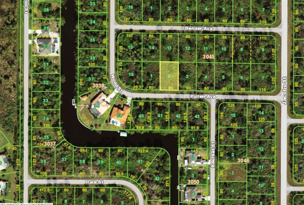 This is a plat map showing residential lot boundaries and street layouts in a neighborhood — 13466 PULLEN AVENUE, PORT CHARLOTTE, FL