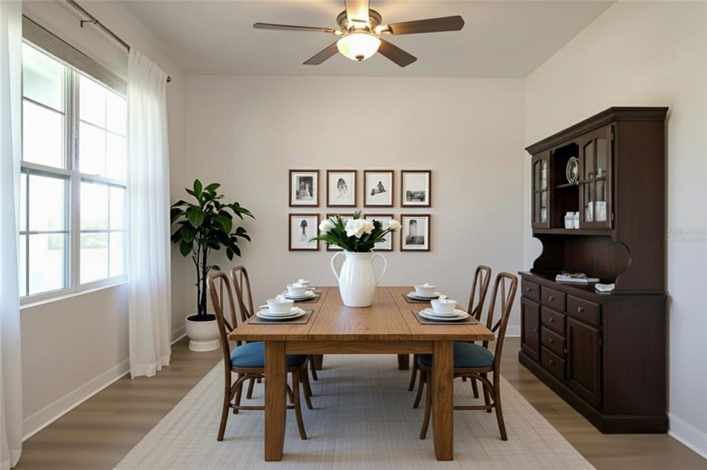 A dining room features a wooden table, chairs, a hutch, and a wall gallery — 3228 COUNTRY WALK CLUB CIRCLE, WINTER HAVEN, FL