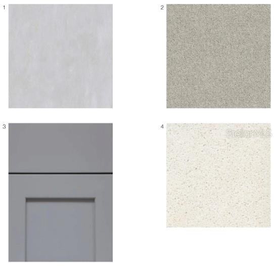 This image shows a collage of four interior design material samples, including cabinetry and countertops — 7175 GRAND FOREST WAY, NOKOMIS, FL