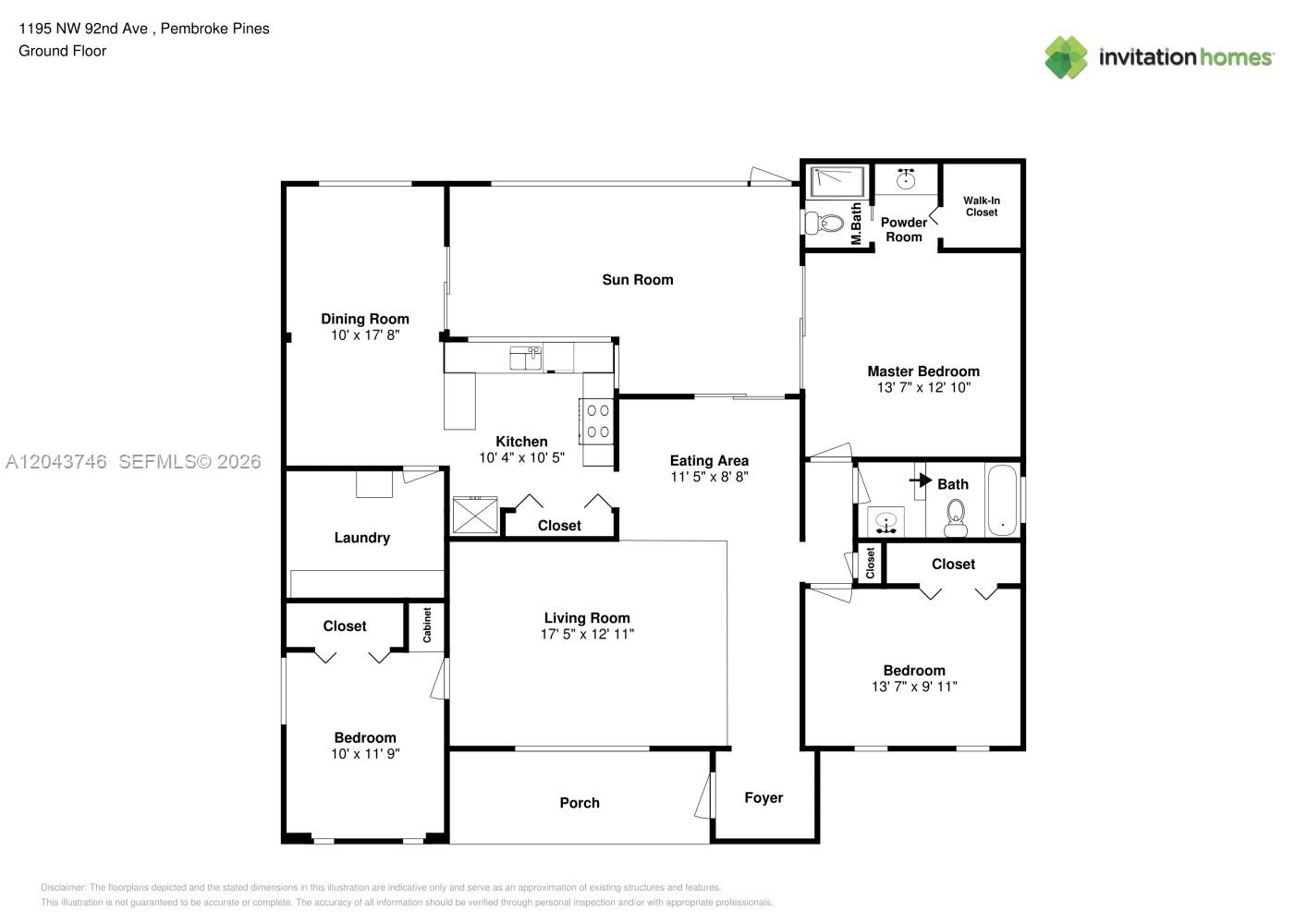 This is a floor plan of a ground floor residential unit — PEMBROKE PINES, FL