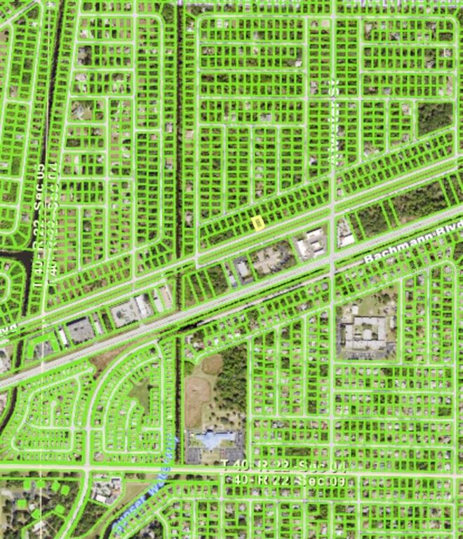 This is a map showing a highlighted parcel of land within a residential neighborhood — 19908 KENILWORTH BOULEVARD, PORT CHARLOTTE, FL