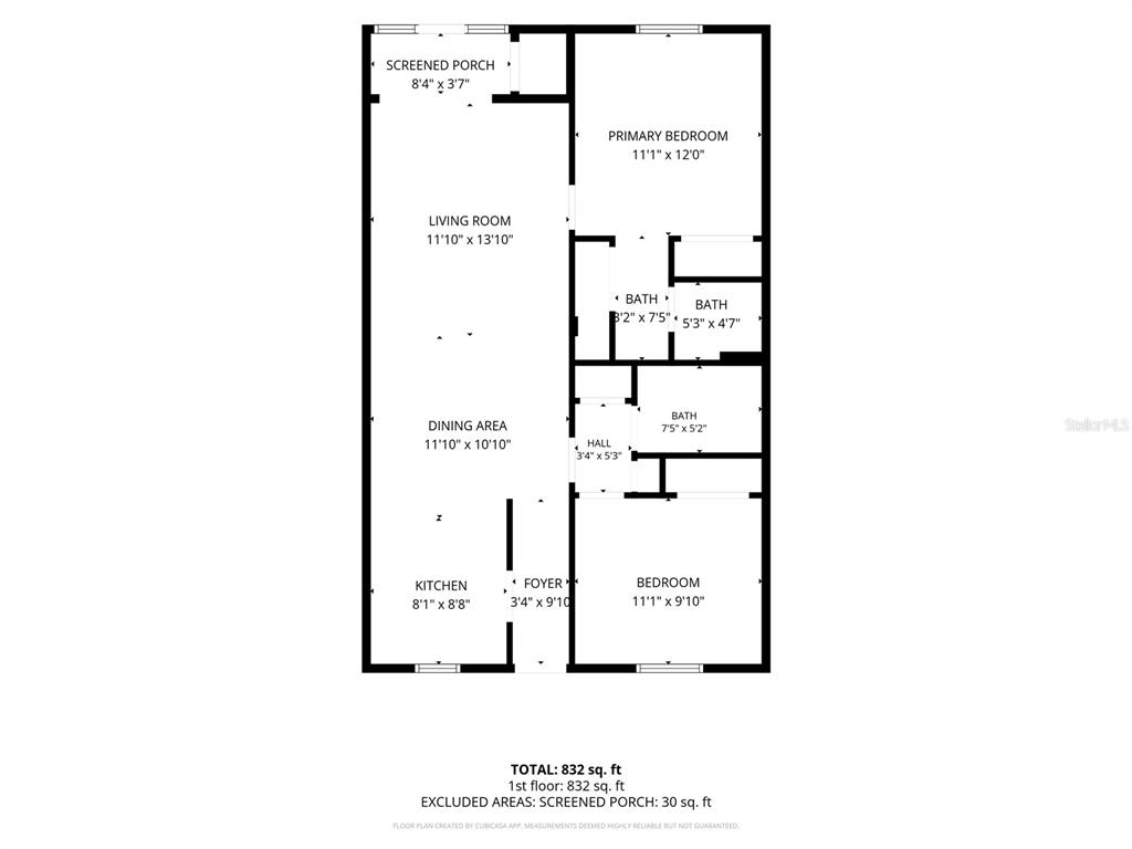 This is a floor plan showing the layout and dimensions of a two-bedroom apartment — 39132 COUNTY ROAD 54 UNIT 2018, ZEPHYRHILLS, FL