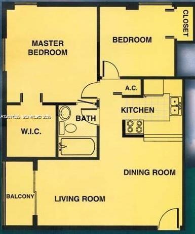 This is a floor plan for a two-bedroom apartment with a balcony and one bathroom — 126 SW 17th Rd # 301, Miami FL 33129, MIAMI, FL