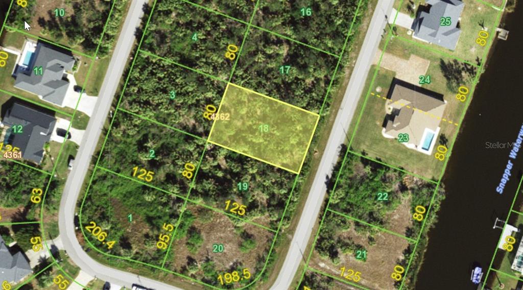 This is an aerial map showing a highlighted vacant residential lot among other numbered parcels — 9391 IMPALA CIRCLE, PORT CHARLOTTE, FL