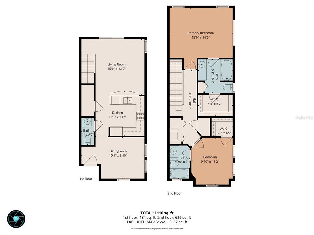 This is a two-story floor plan showing a living area, kitchen, and two bedrooms — 6981 TOWERING SPRUCE DRIVE, RIVERVIEW, FL