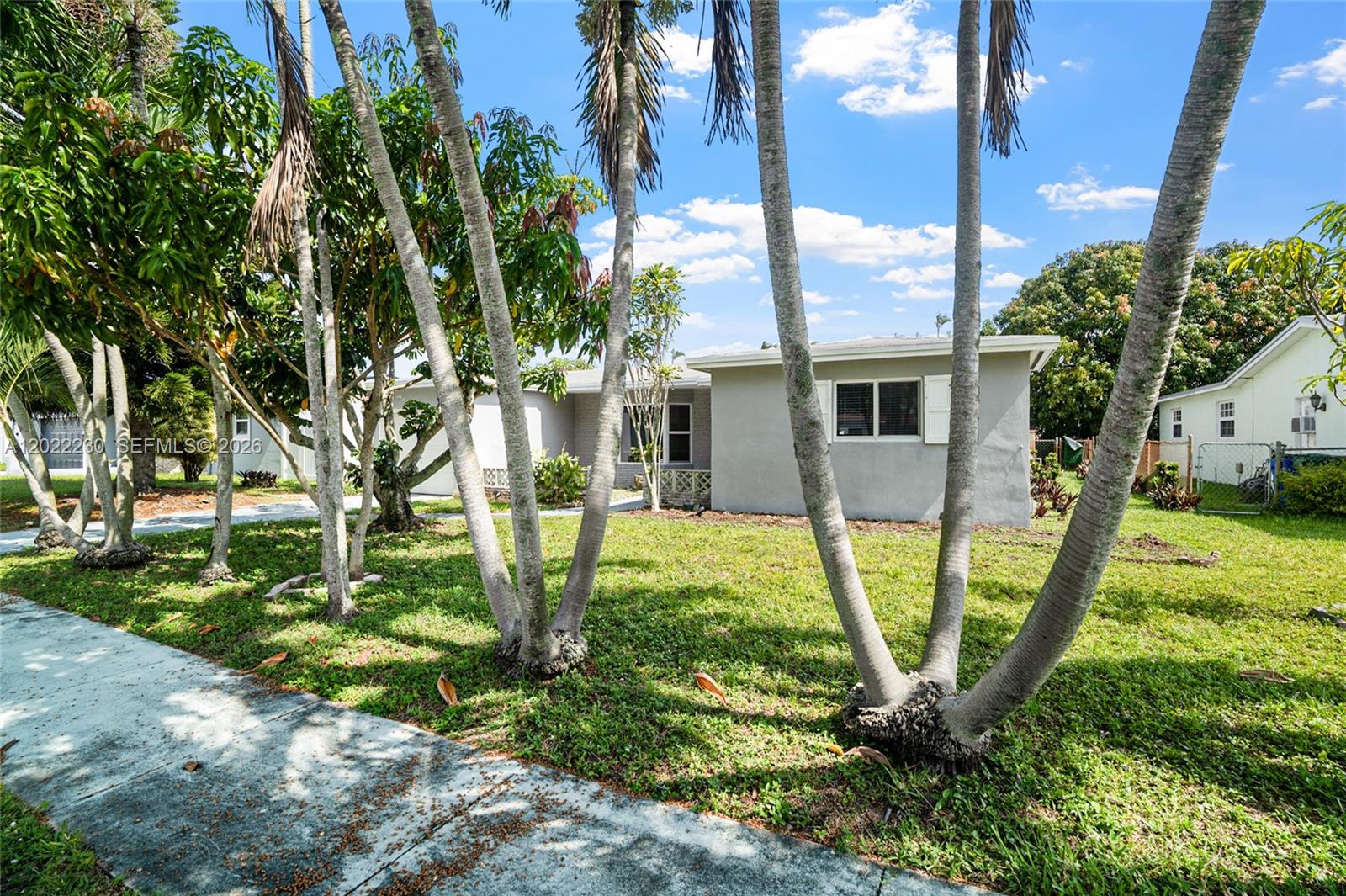 A gray single-story house is surrounded by palm trees and a grassy front yard — 6667 NW 1st St, Margate FL 33063, MARGATE, FL