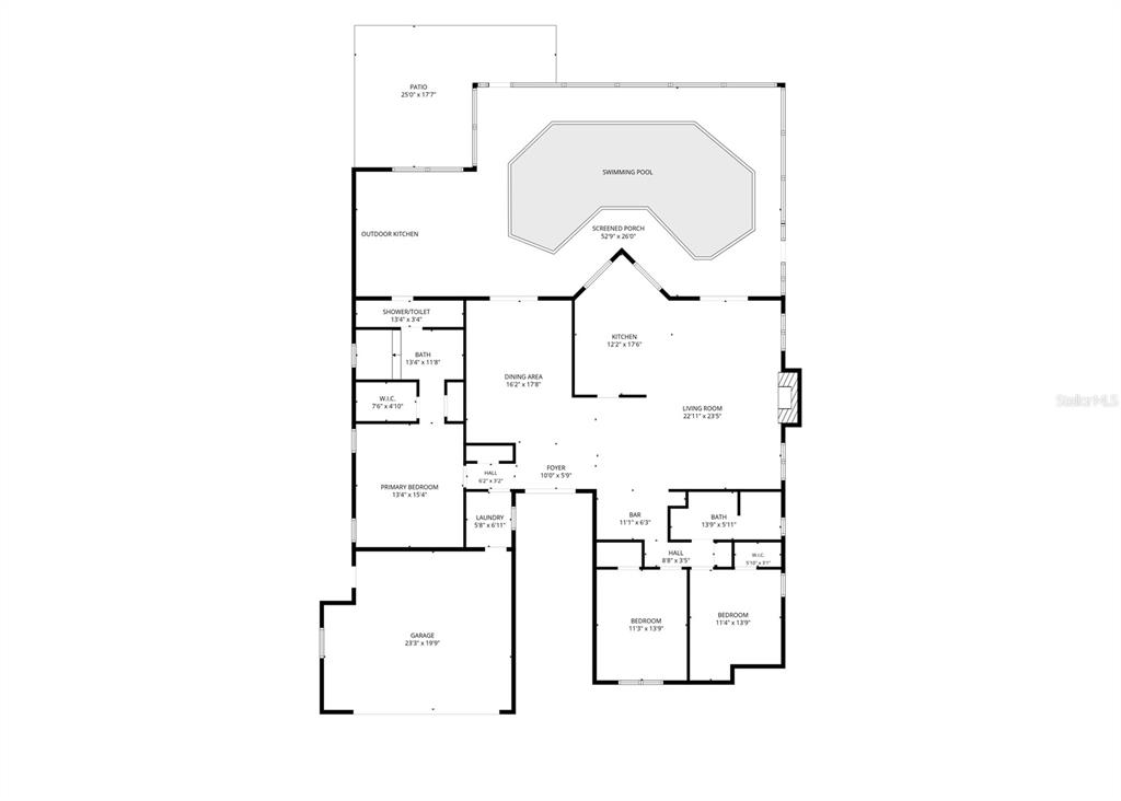 This is a floor plan of a house featuring a swimming pool and screened porch — 1311 STALLINGS AVENUE, SPRING HILL, FL