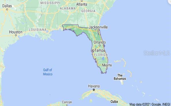 This is a map showing the state of Florida and its surrounding region — EVERGREEN STREET, FOUNTAIN, FL