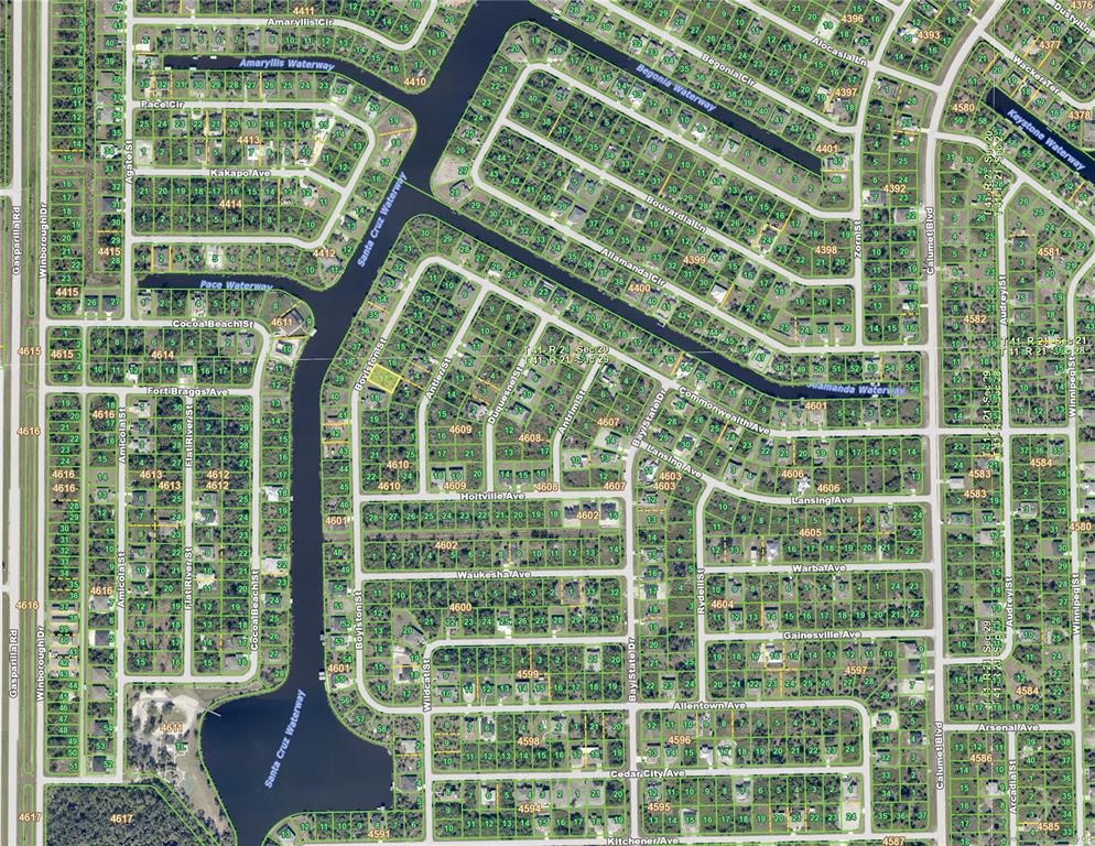 This is a map showing residential streets and waterways in a suburban neighborhood — 10008 BOYLSTON STREET, PORT CHARLOTTE, FL